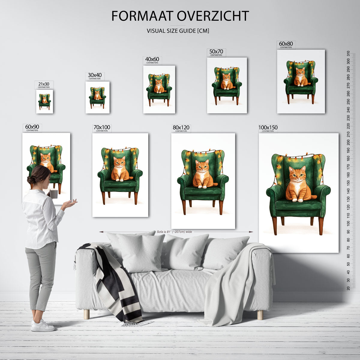 Kat op groene stoel Poster