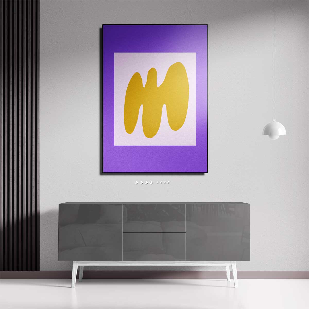 Abstracte Gele Golf op Paarse Achtergrond Kunstwerk-canvas-dibond-plexiglas-wanddecoratie-WallArtistic