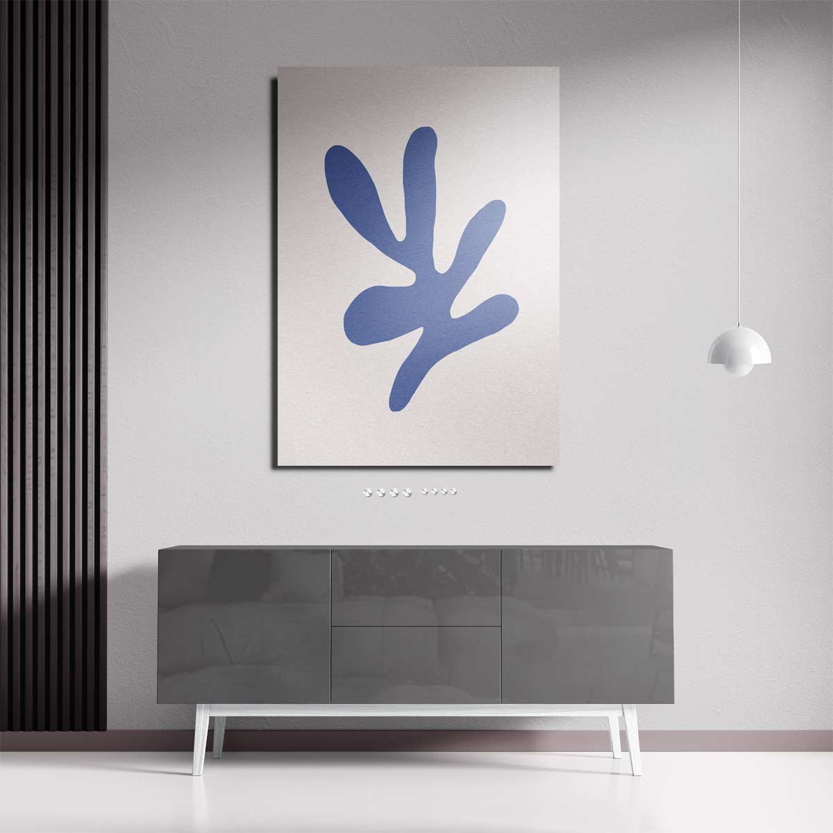 Abstracte Blauwe Vorm op Beige Kunstwerk-canvas-dibond-plexiglas-wanddecoratie-WallArtistic