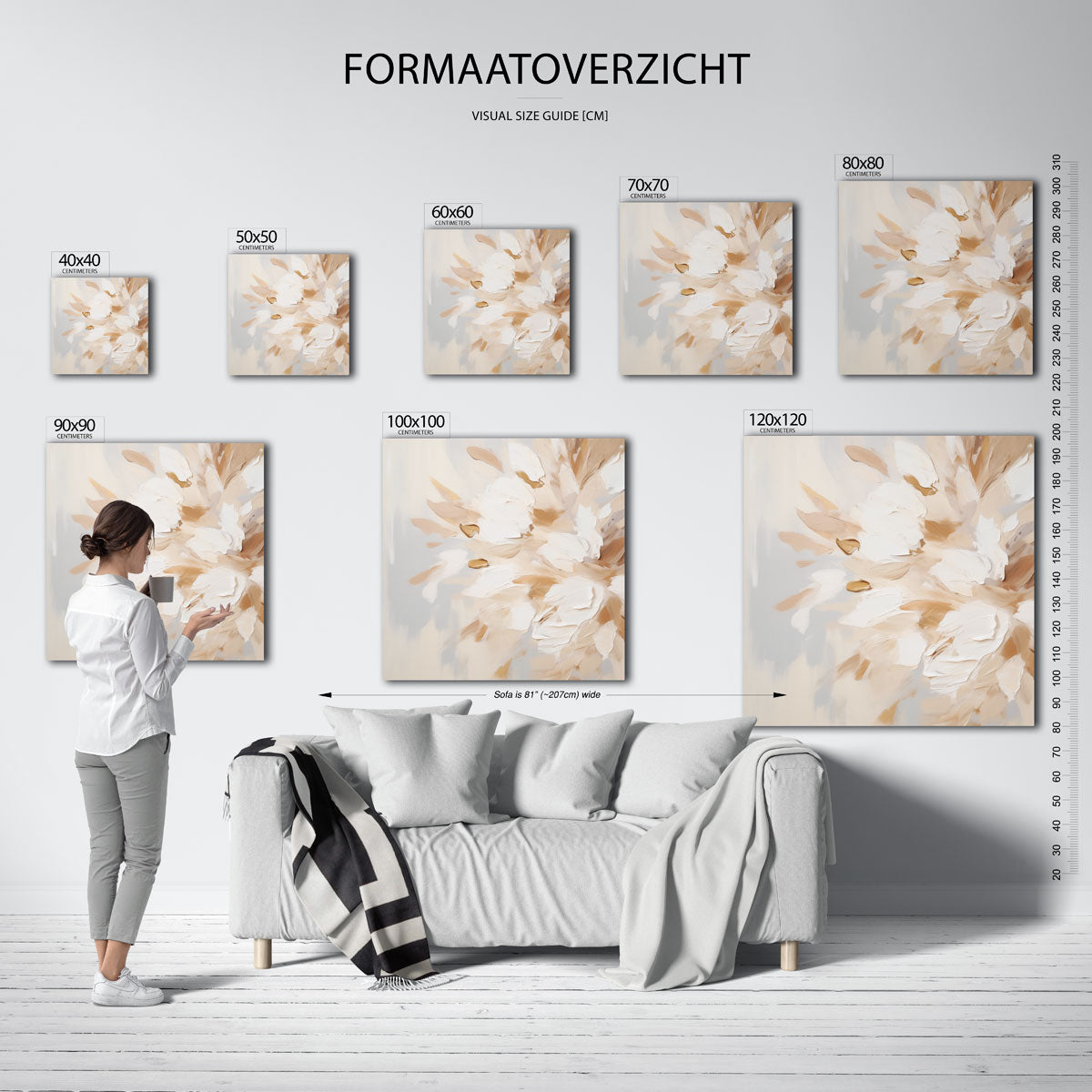 Bloemmotief in beige Poster