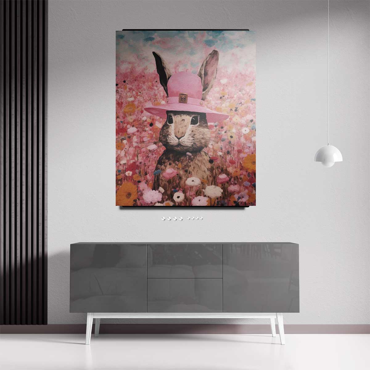 Konijn in Bloemenparadijs Kunstwerk-canvas-dibond-plexiglas-wanddecoratie-WallArtistic