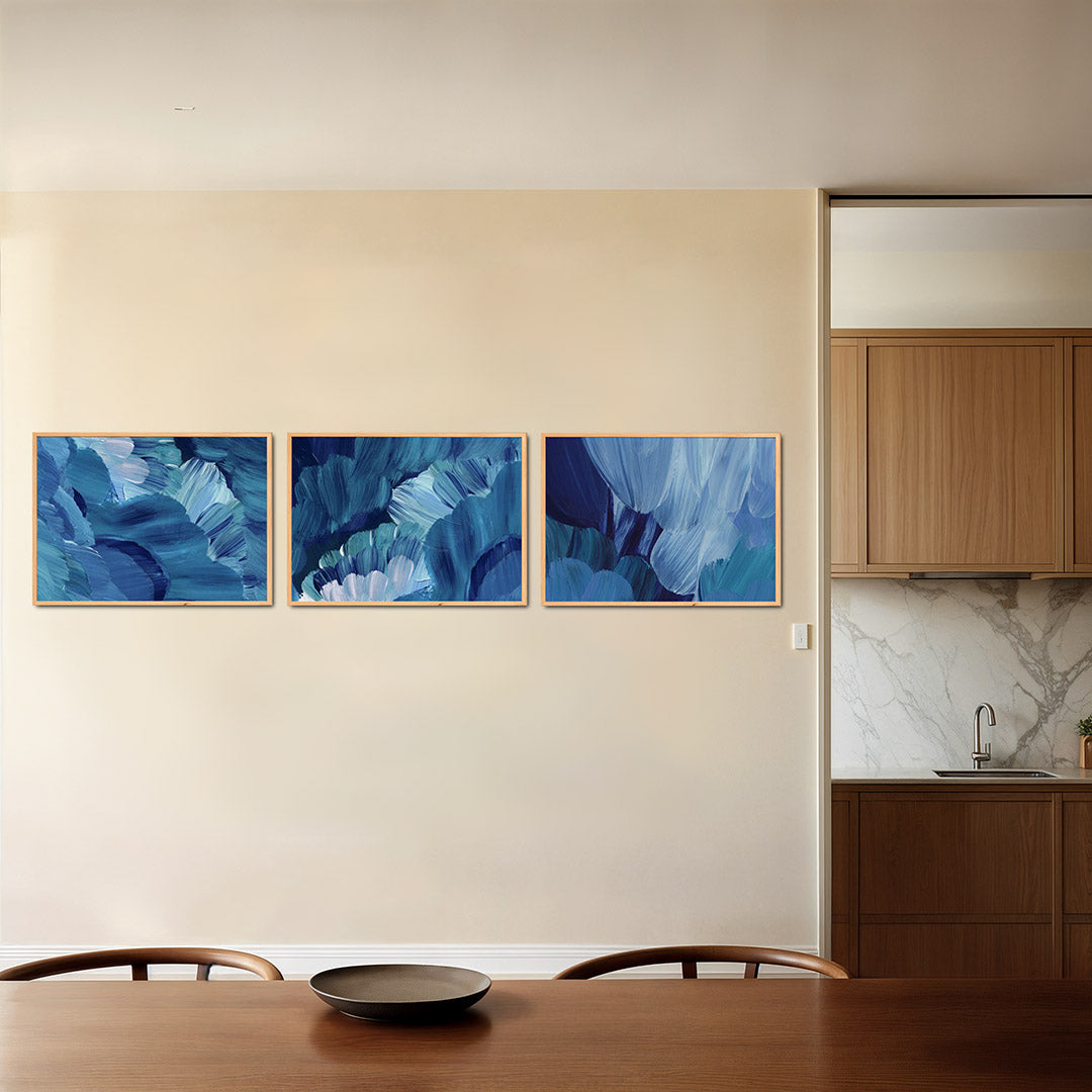 Blauwe borstelstreken Posterset