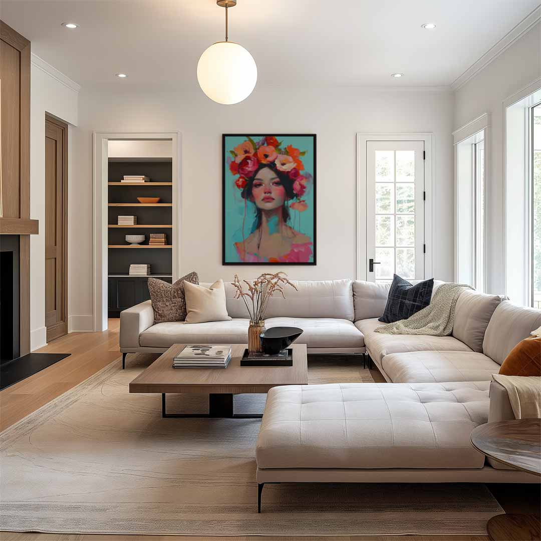 Bloemige Portretpracht Kunstwerk-canvas-dibond-plexiglas-wanddecoratie-WallArtistic