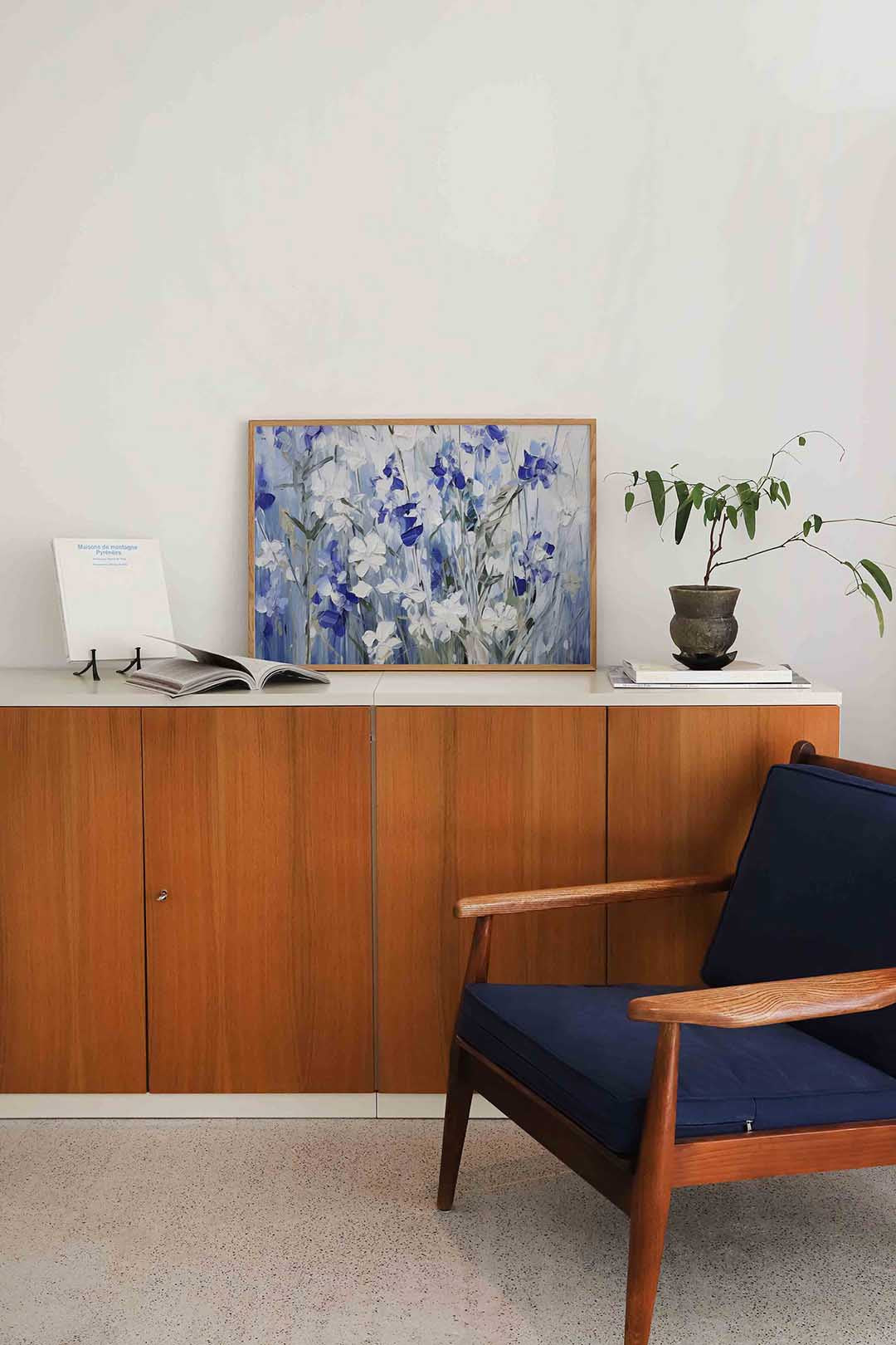 Blauwe en witte bloemen Poster