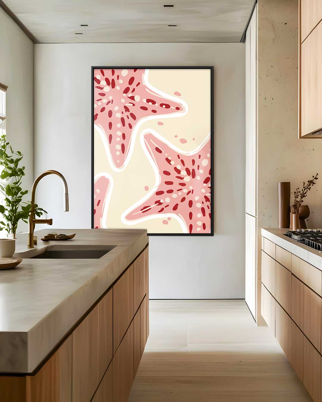 Speelse Zeester Print Kunstwerk-canvas-dibond-plexiglas-wanddecoratie-WallArtistic