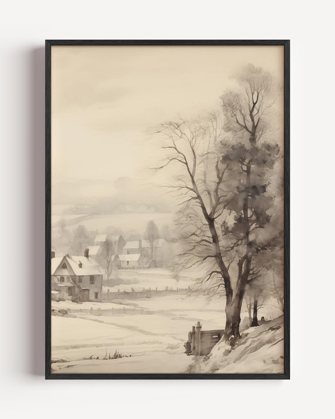 Winterse Dorpsuitzicht Poster-WallArtistic
