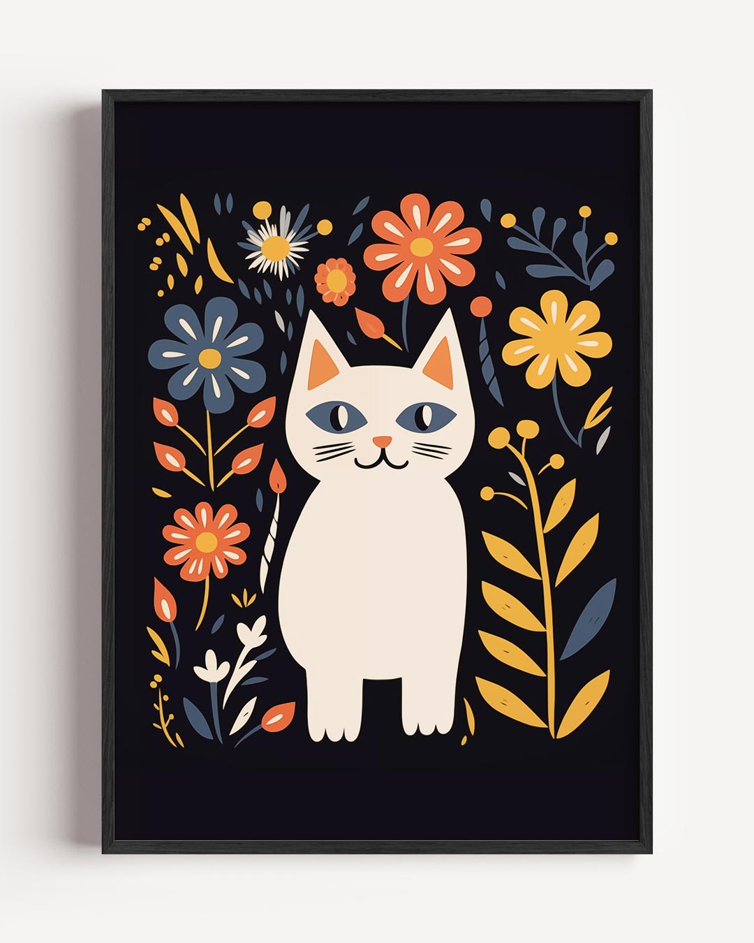 Bloemige Kattenposter-WallArtistic