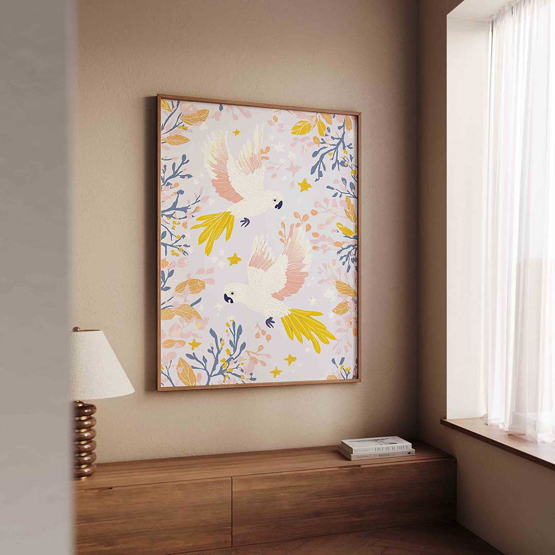 Papegaaien en bladeren Poster
