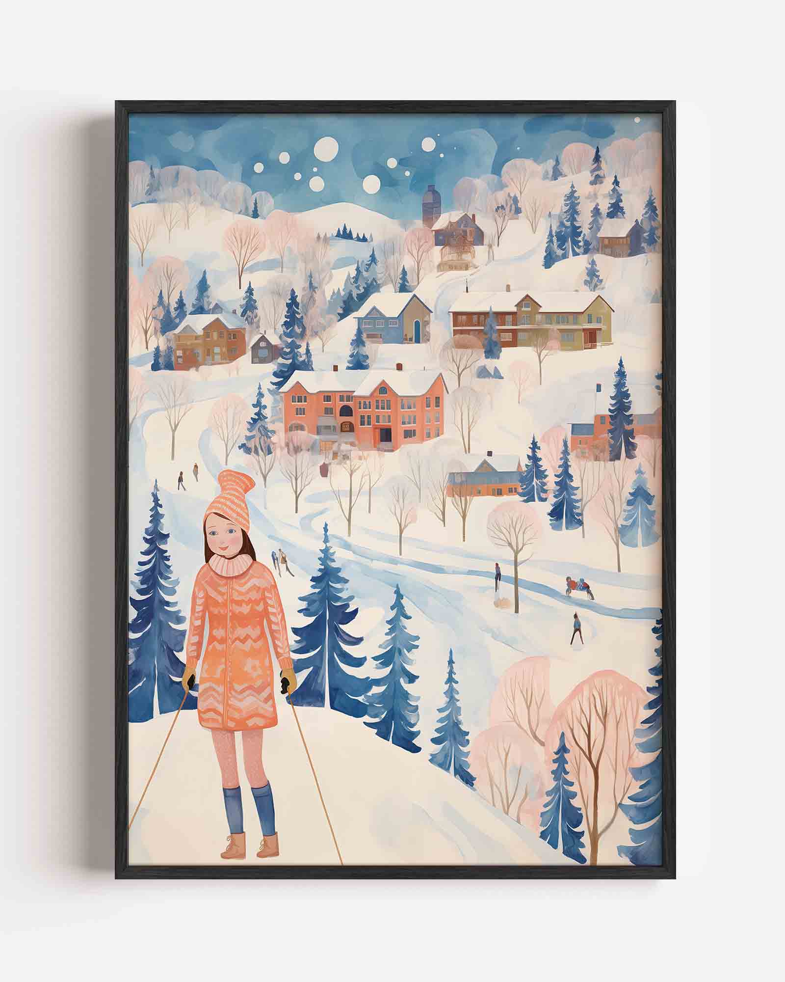 Winterlandschap met skiër Poster
