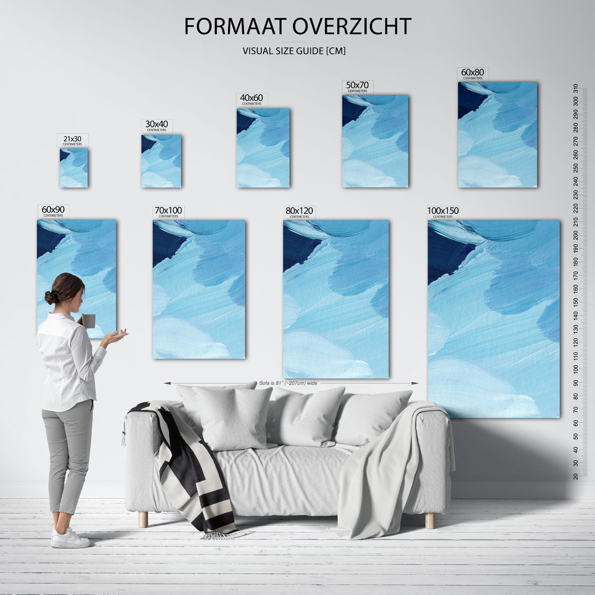 Blauwe penseelstreken Poster