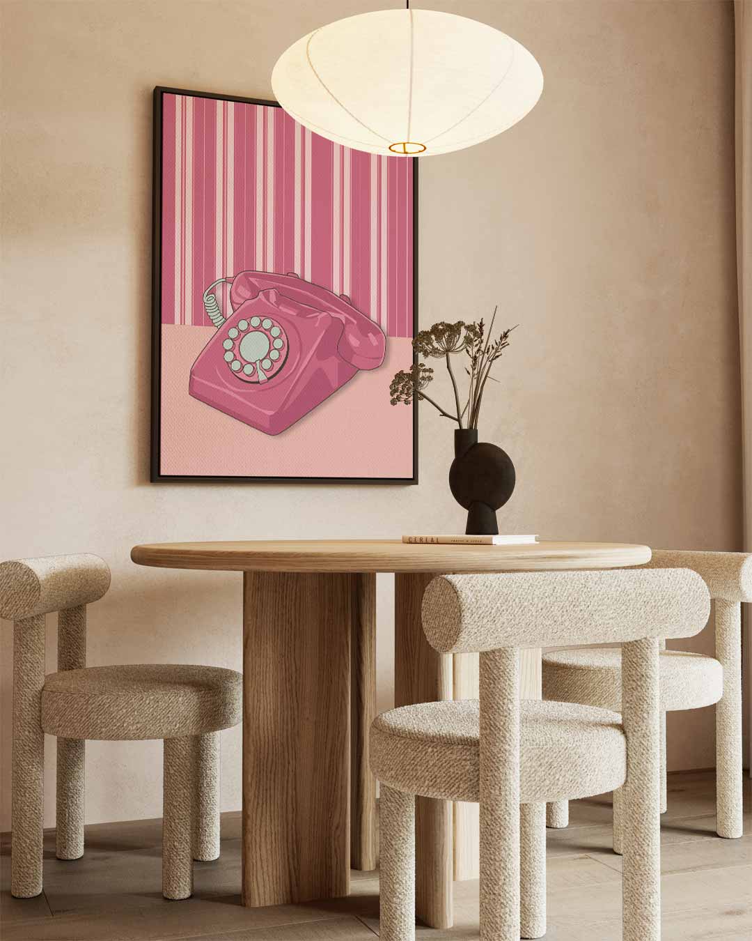Retro Roze Telefoon Kunstwerk Kunstwerk-canvas-dibond-plexiglas-wanddecoratie-WallArtistic