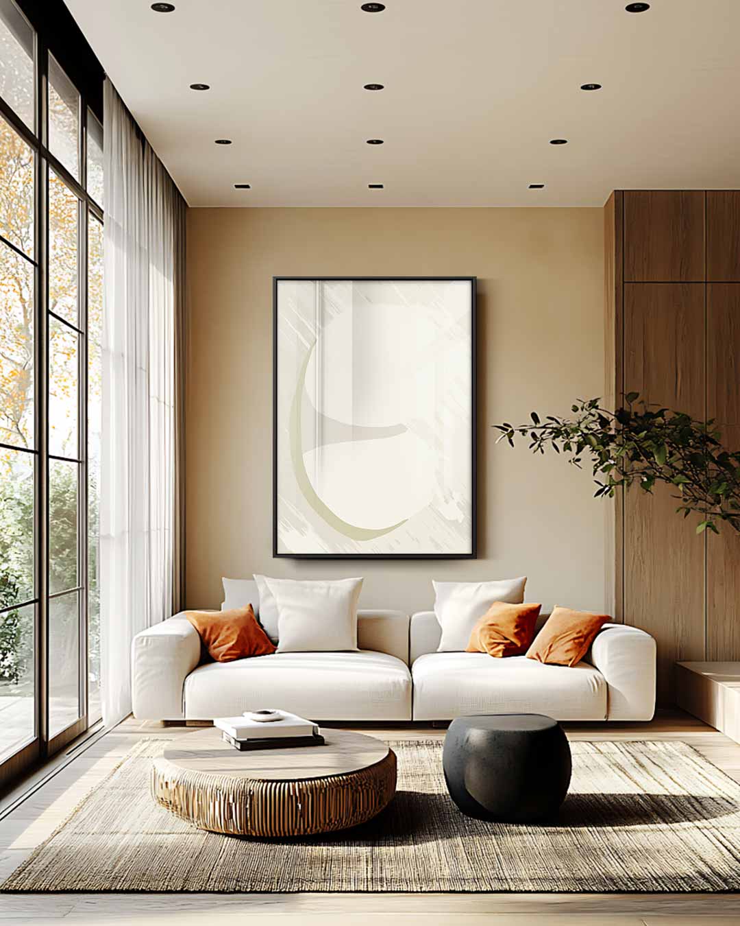 Abstracte Beige Cirkel Kunstwerk-canvas-dibond-plexiglas-wanddecoratie-WallArtistic