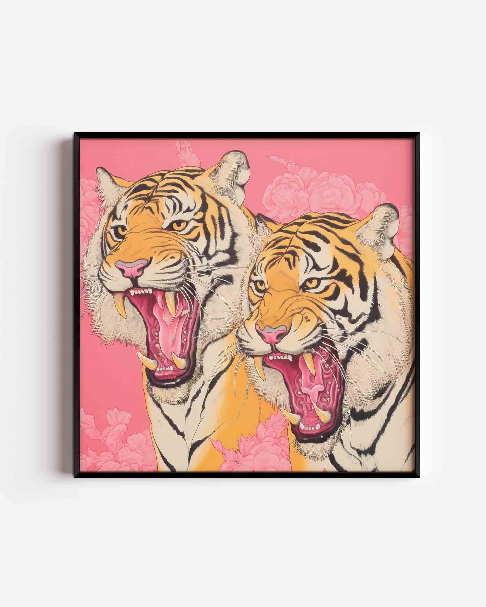 Twee tijgers op roze Poster