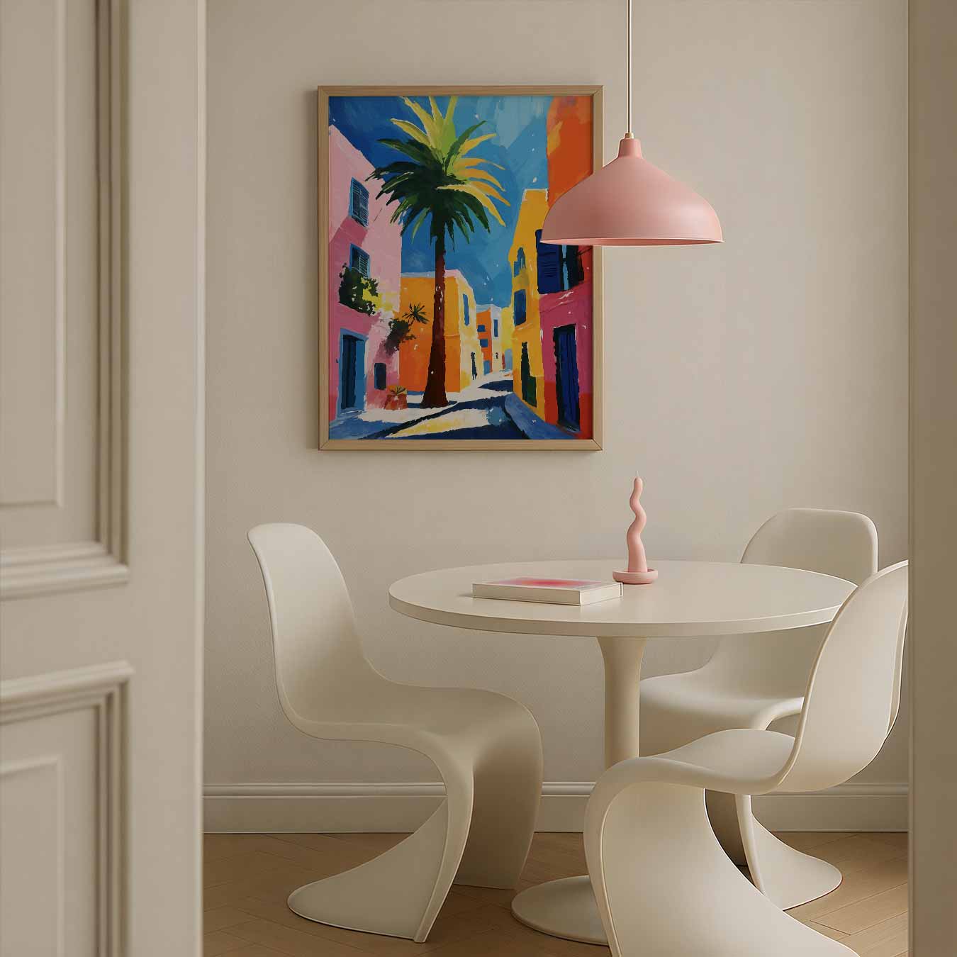 Kleurrijke Straat met Palmbomen Poster