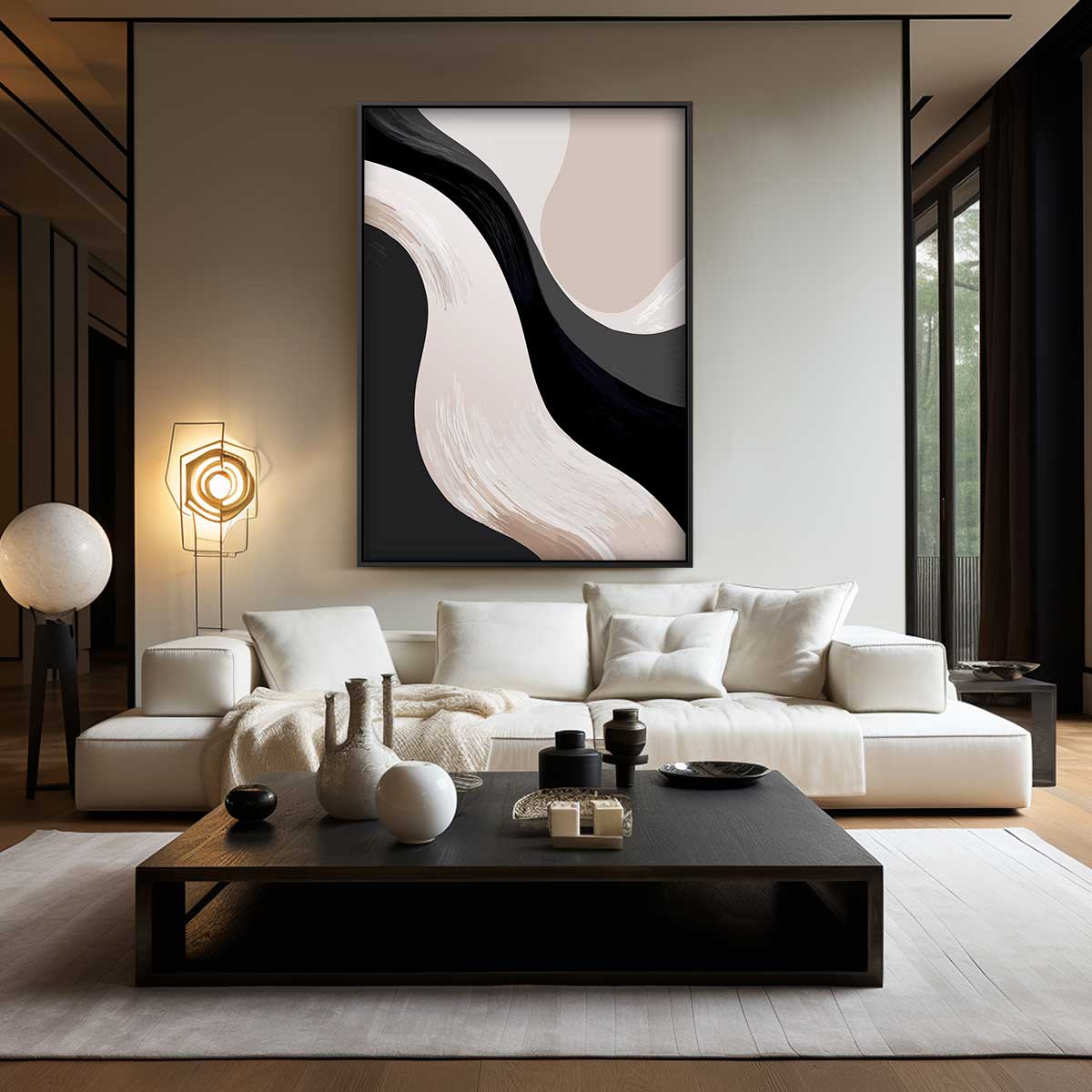 Golvende Abstracte Compositie Kunstwerk-canvas-dibond-plexiglas-wanddecoratie-WallArtistic