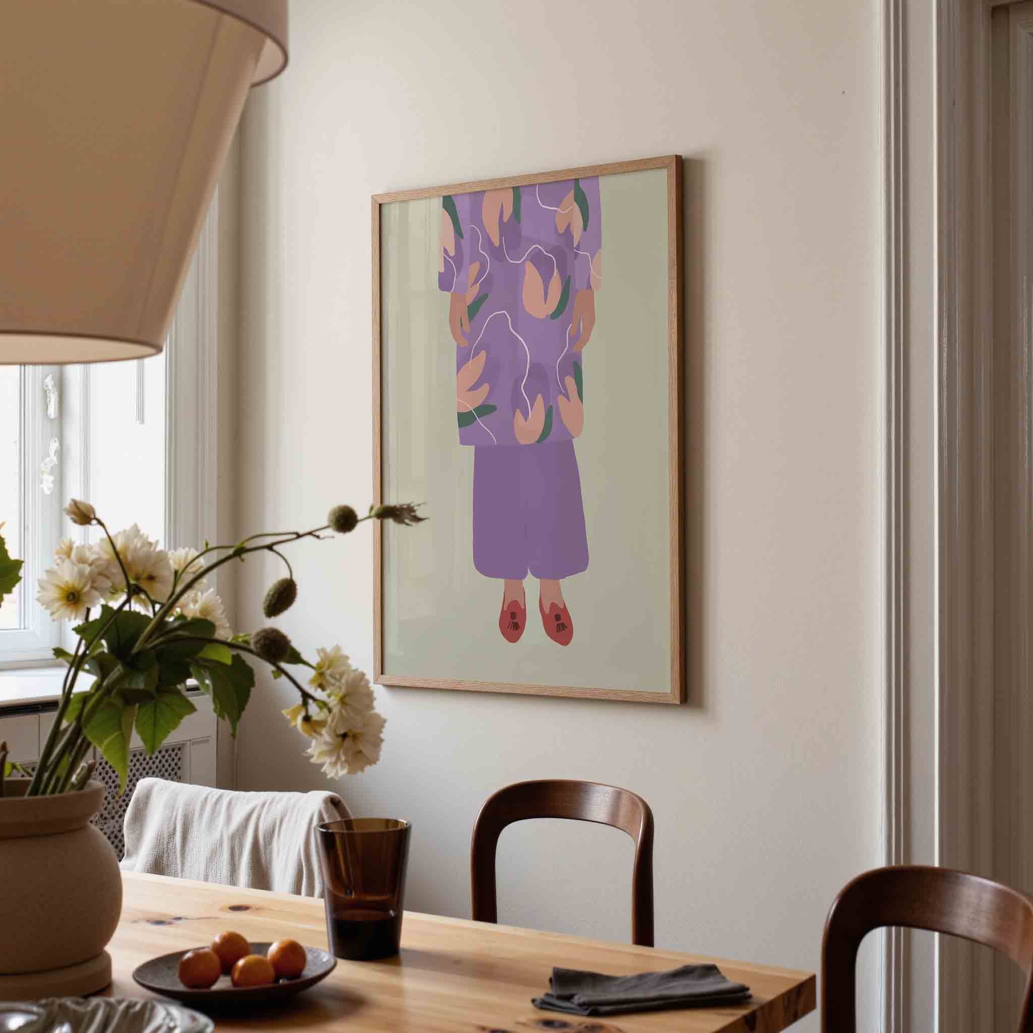 Paarse outfit met bloemen Poster