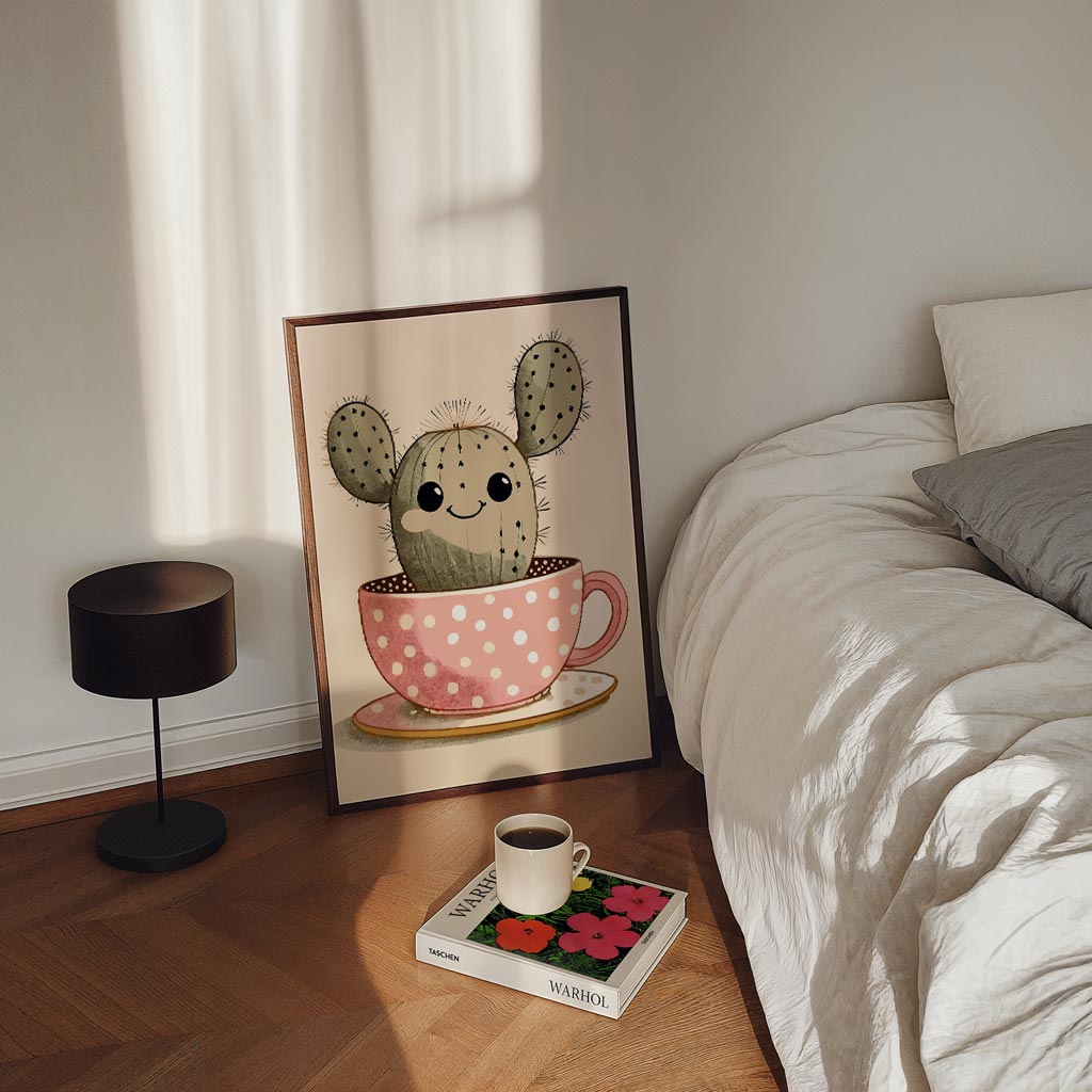 Vrolijke Cactus in Theekopje Poster