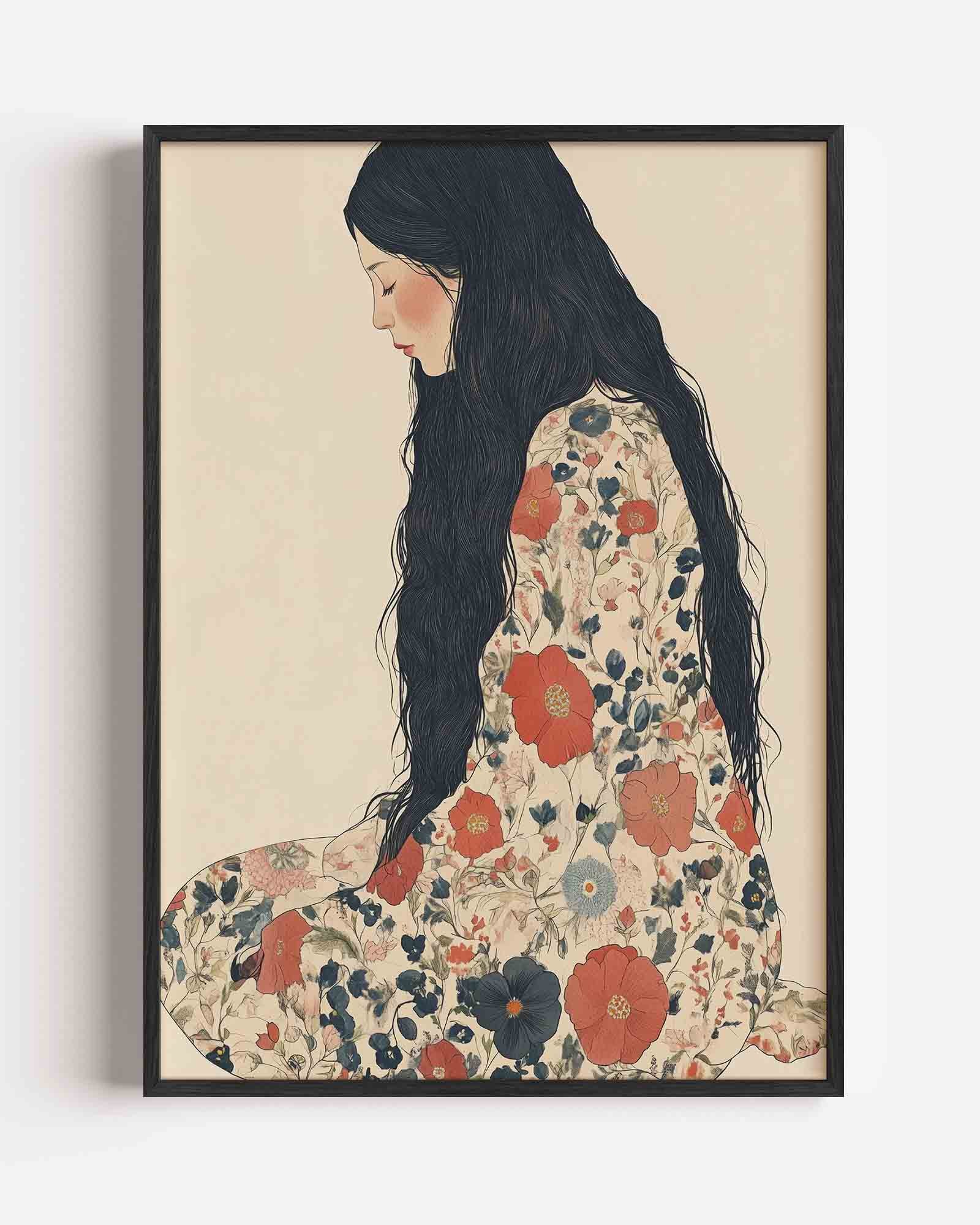 Vrouw met bloemenjurk Poster