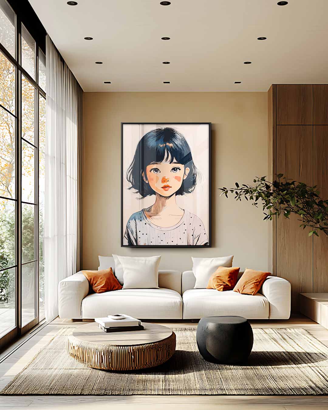 Schattige Kinderportret Illustratie Kunstwerk-canvas-dibond-plexiglas-wanddecoratie-WallArtistic
