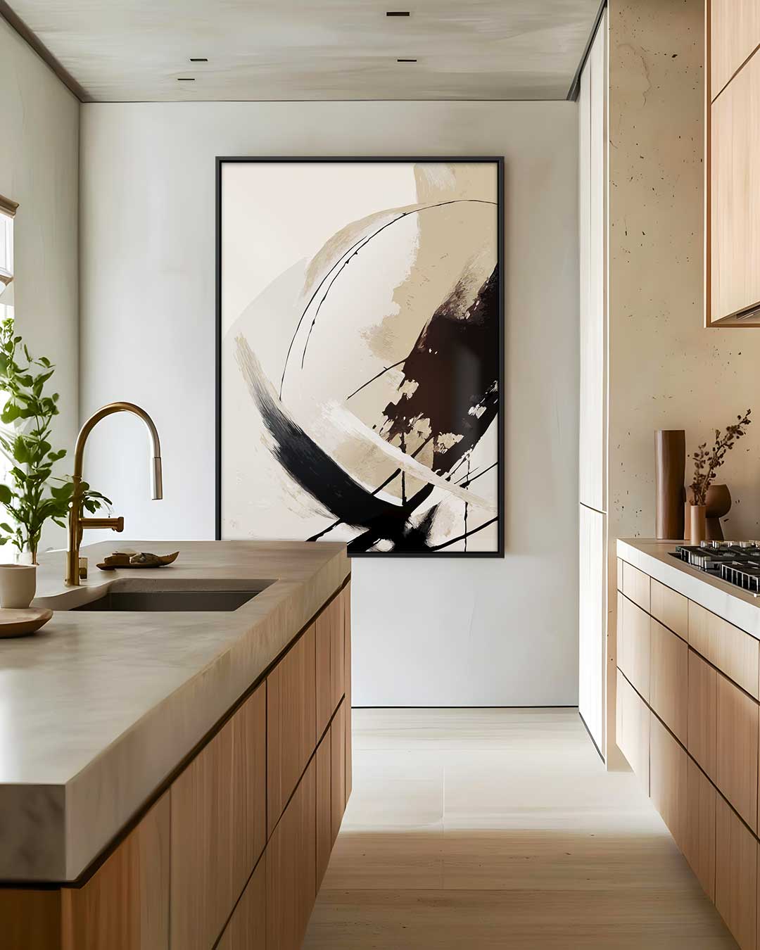 Dynamische Bewegingen in Beigetinten Kunstwerk-canvas-dibond-plexiglas-wanddecoratie-WallArtistic
