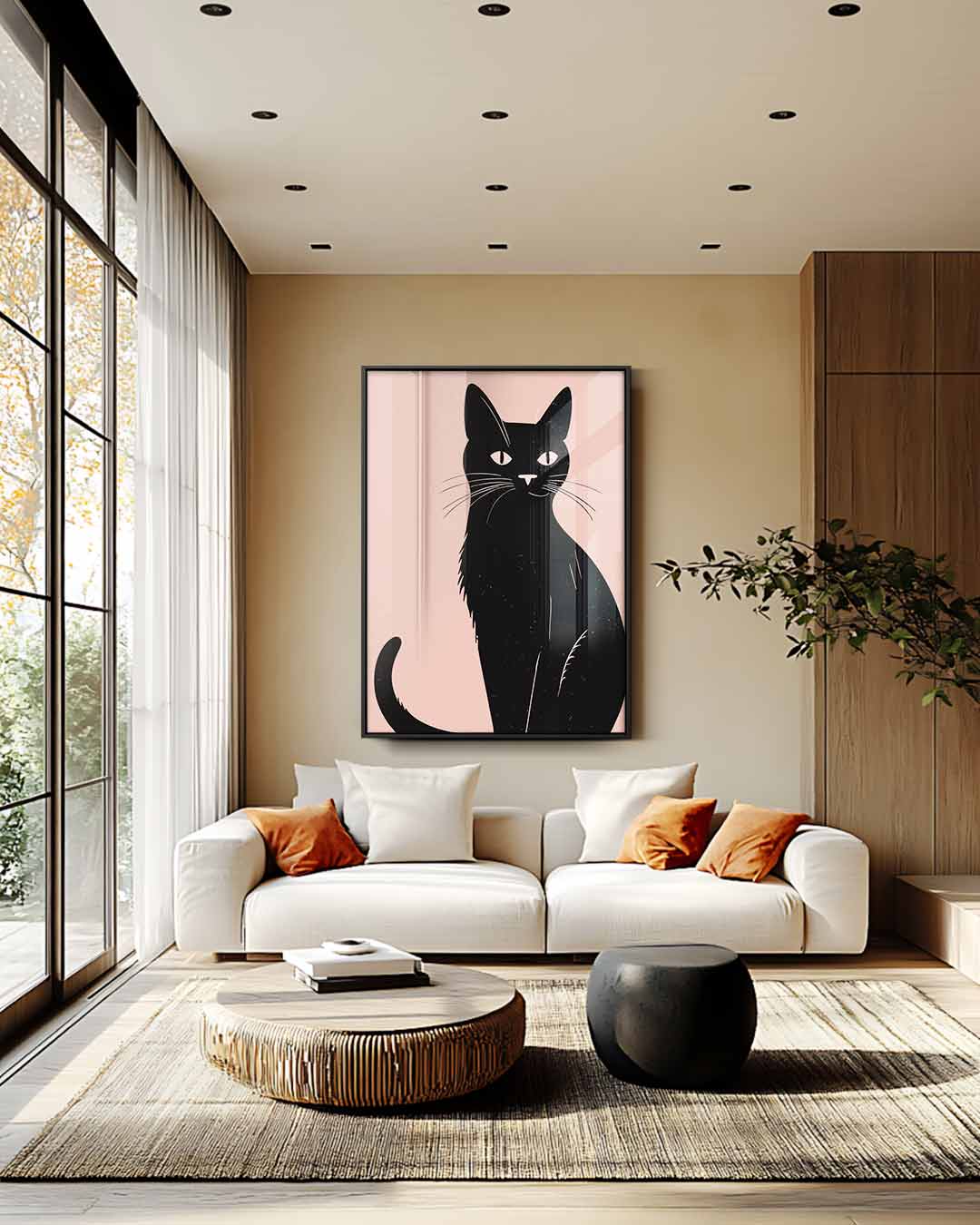 Stijlvolle Zwarte Kat Illustratie Kunstwerk-canvas-dibond-plexiglas-wanddecoratie-WallArtistic