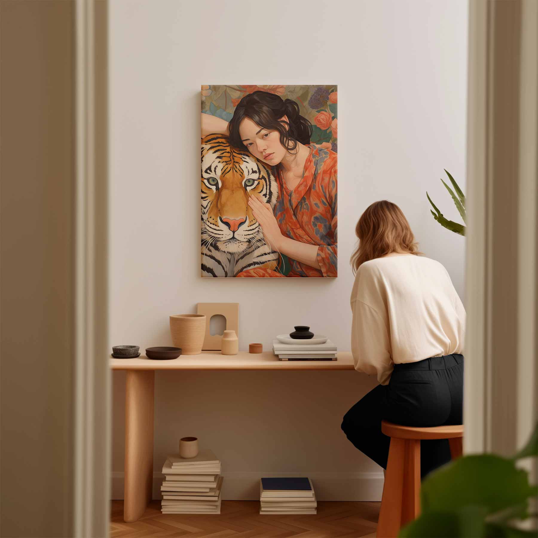 Betoverende Band tussen Mens en Tijger Kunstwerk-canvas-dibond-plexiglas-wanddecoratie-WallArtistic