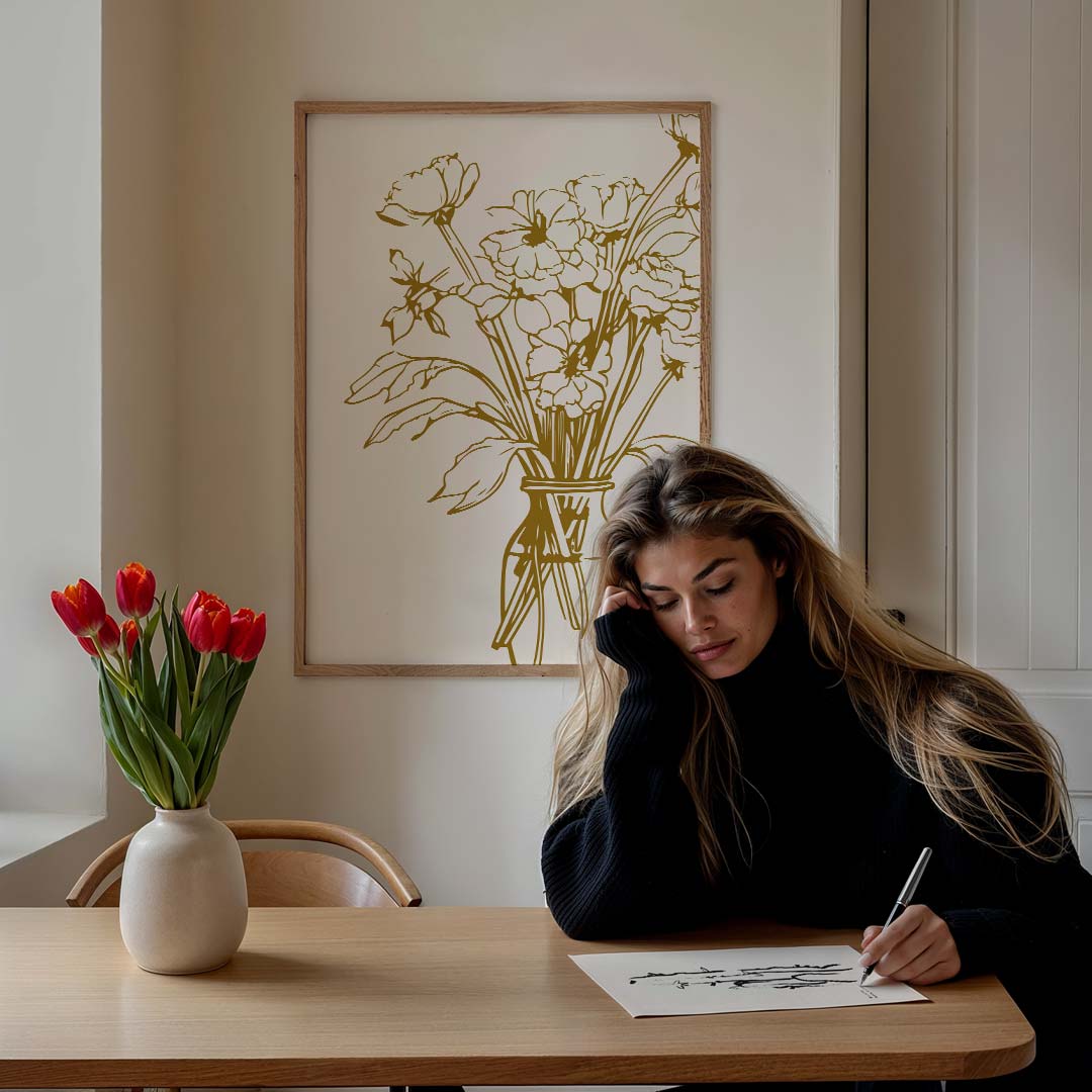 Gouden Bloemenposter-WallArtistic