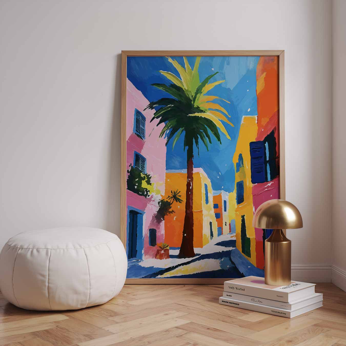 Kleurrijke Straat met Palmbomen Poster