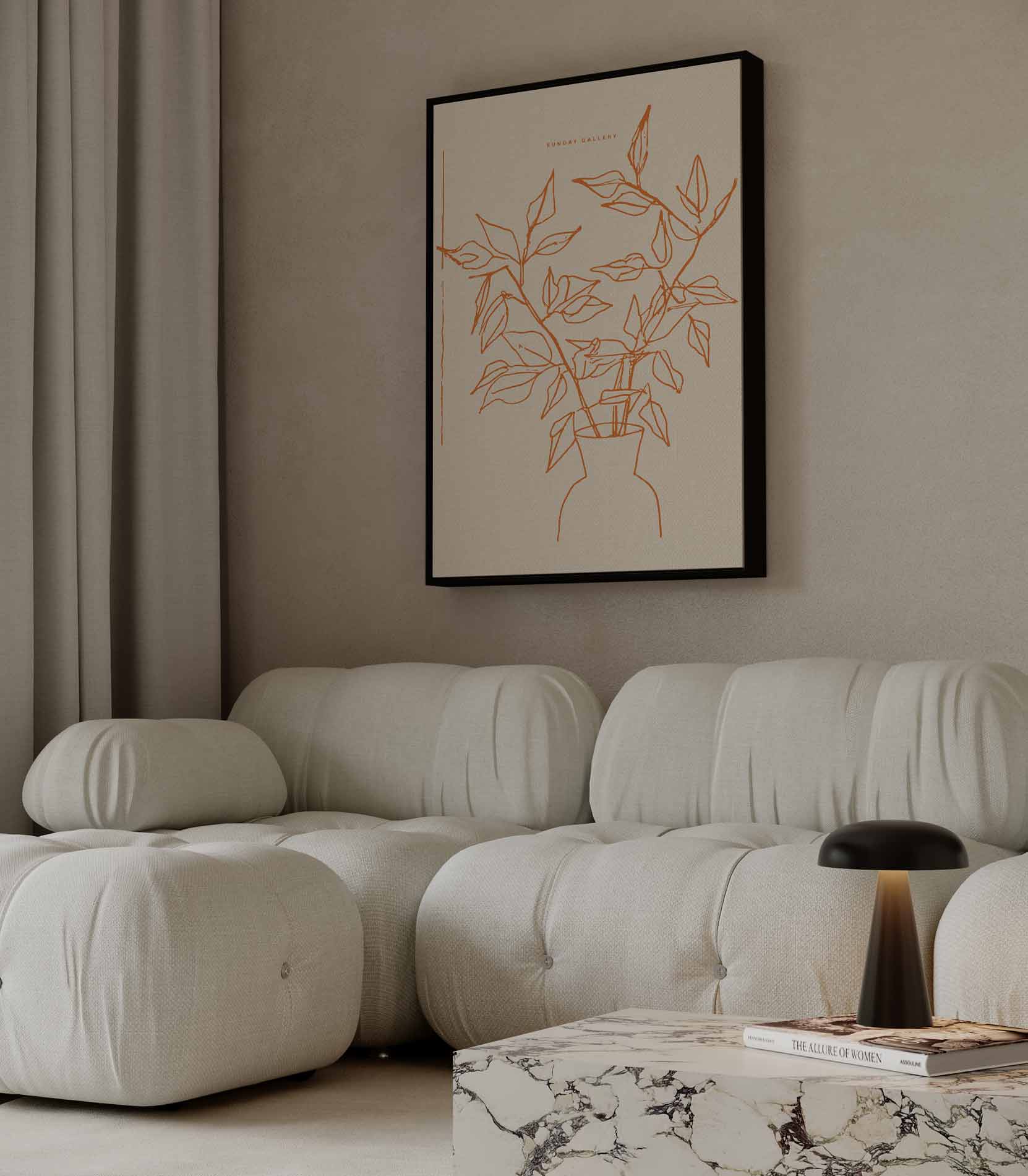 Lijntekening Bloemenvazen Kunstwerk-canvas-dibond-plexiglas-wanddecoratie-WallArtistic