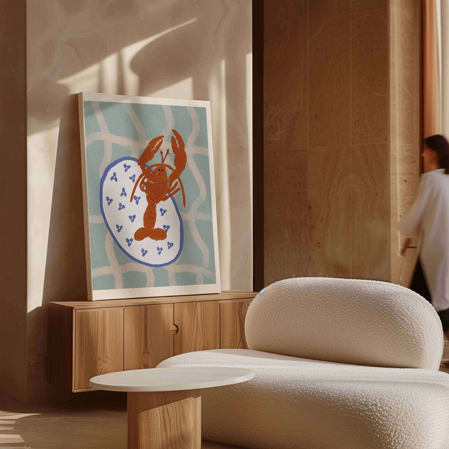 Dansende Kreeft op Servies Kunstwerk-canvas-dibond-plexiglas-wanddecoratie-WallArtistic
