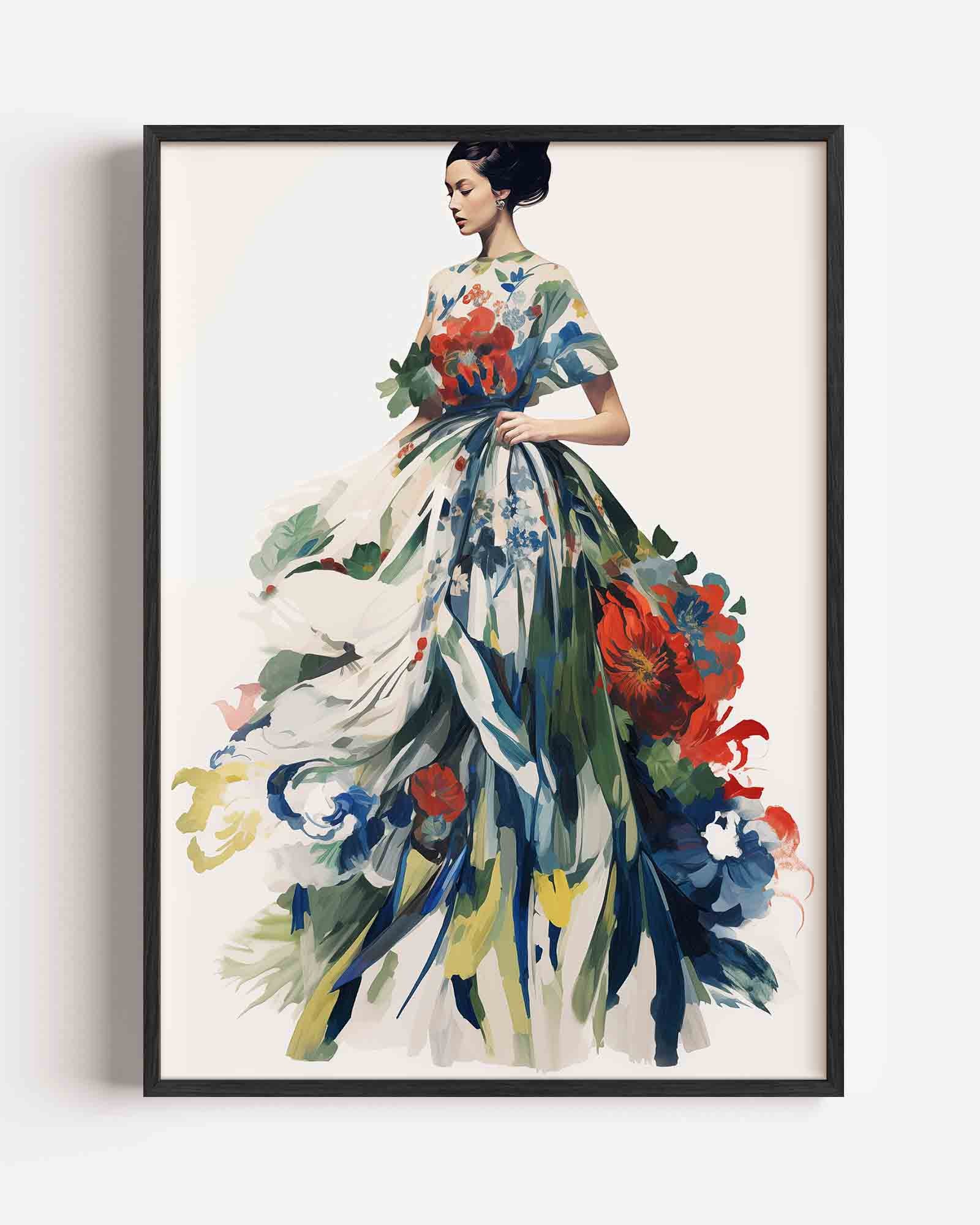 Vrouw in bloemenjurk Poster