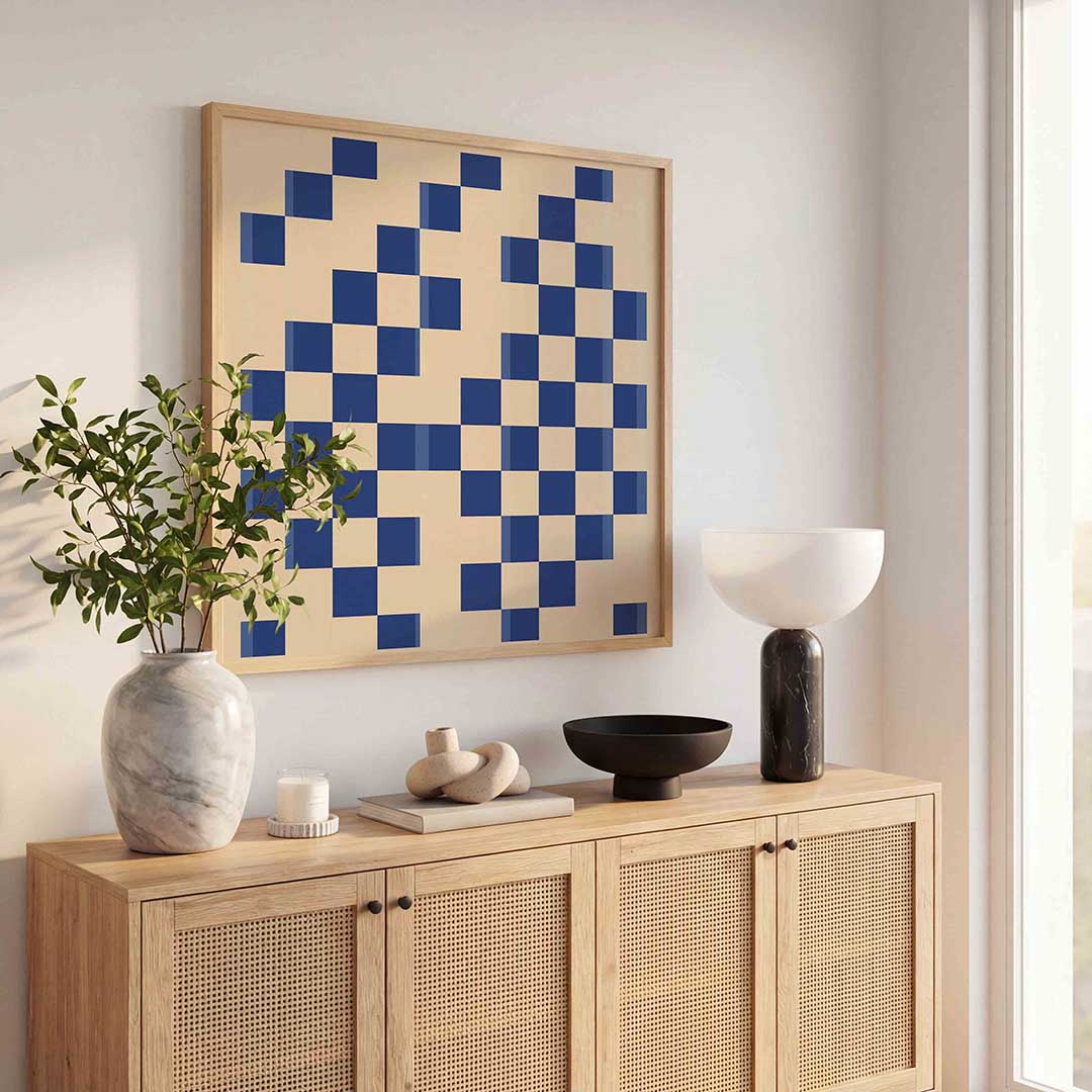 Blauwe ruitpatroon Poster