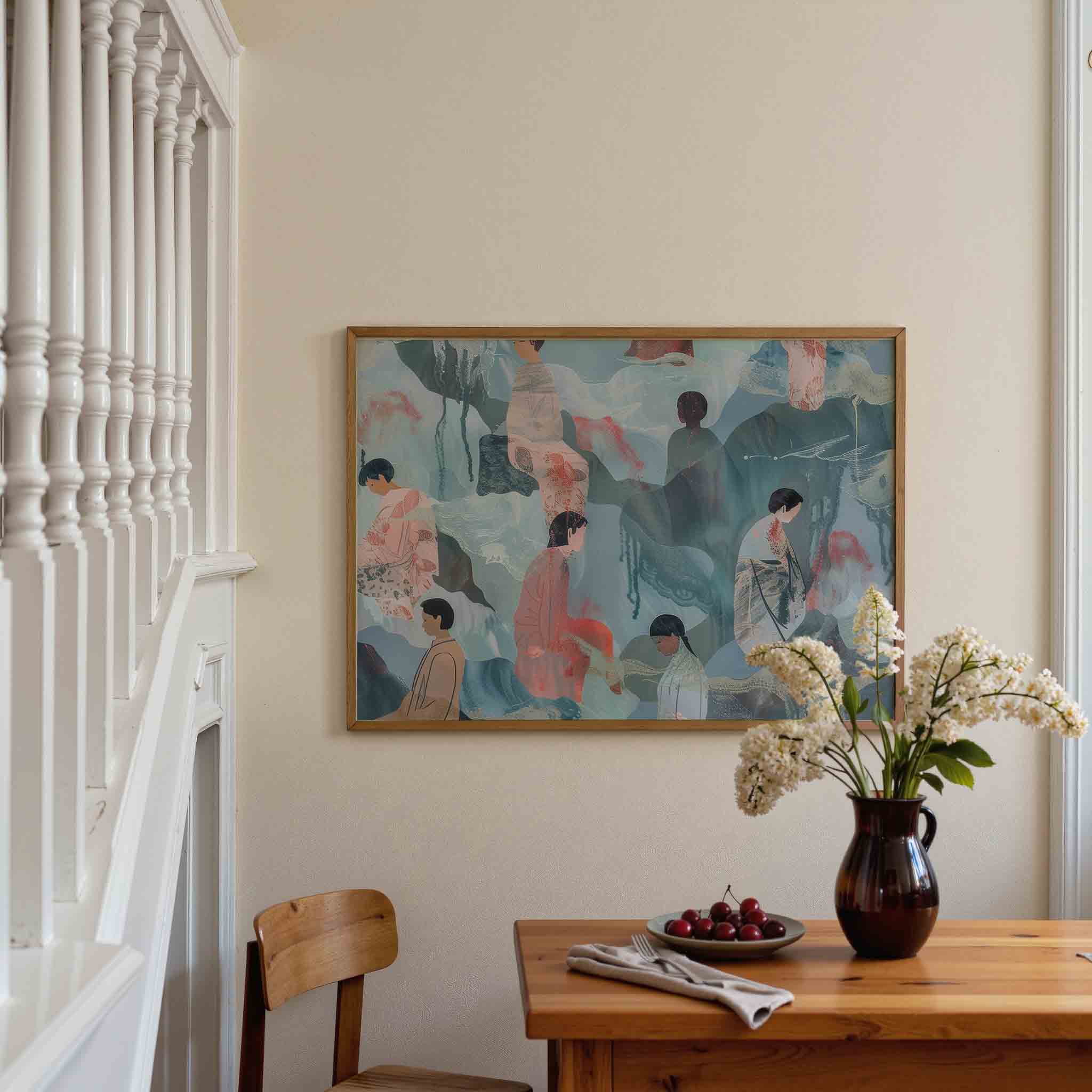 Figuren in blauwe tinten Poster