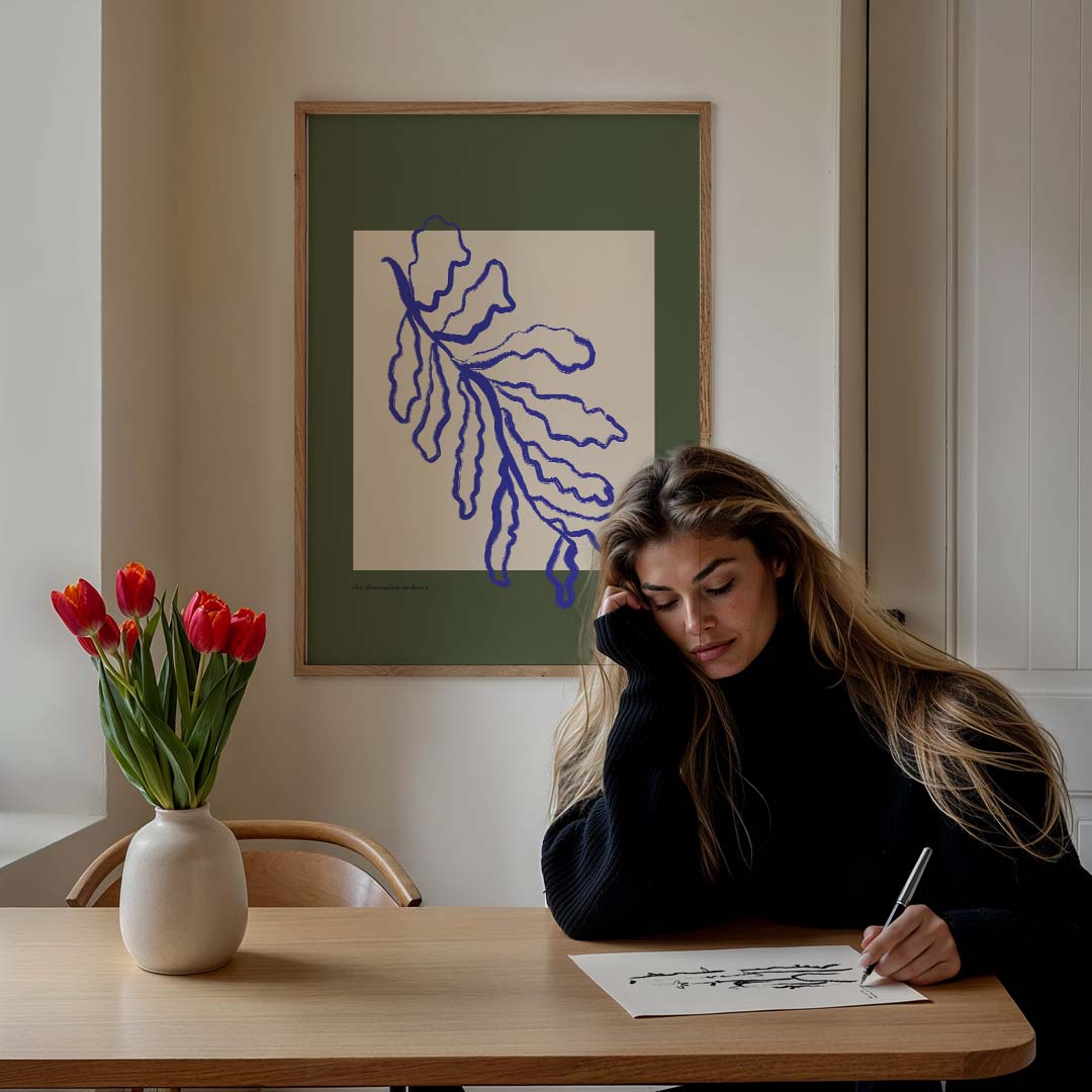 Botanische Kunstposter met Blauwe Accenten Poster-WallArtistic