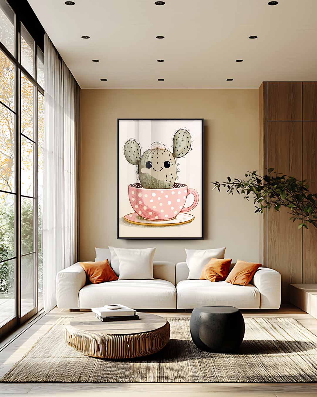 Vrolijke Cactus in Kopje Kunstwerk-canvas-dibond-plexiglas-wanddecoratie-WallArtistic
