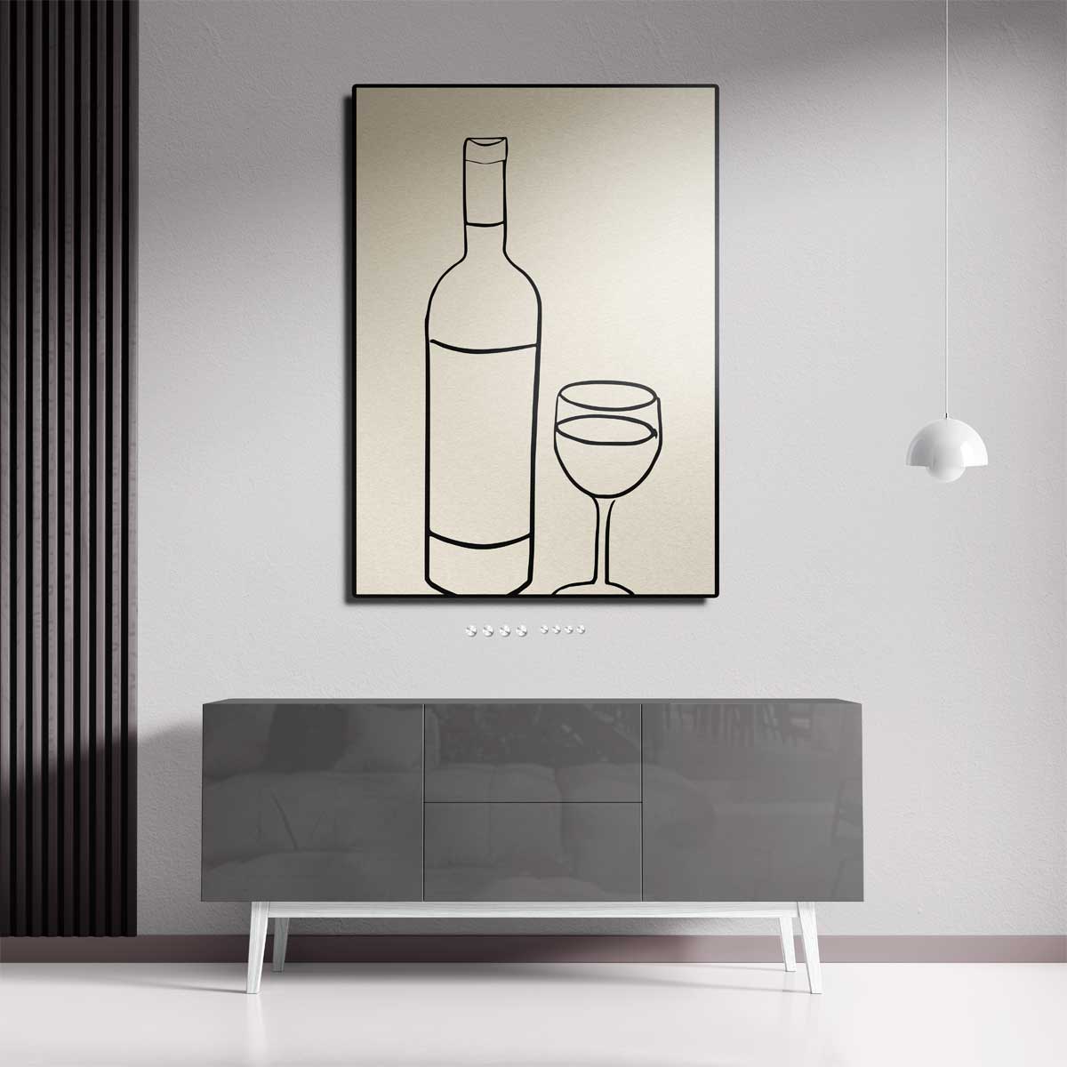Wijn en Glas Minimalistische Lijntekening Kunstwerk-canvas-dibond-plexiglas-wanddecoratie-WallArtistic