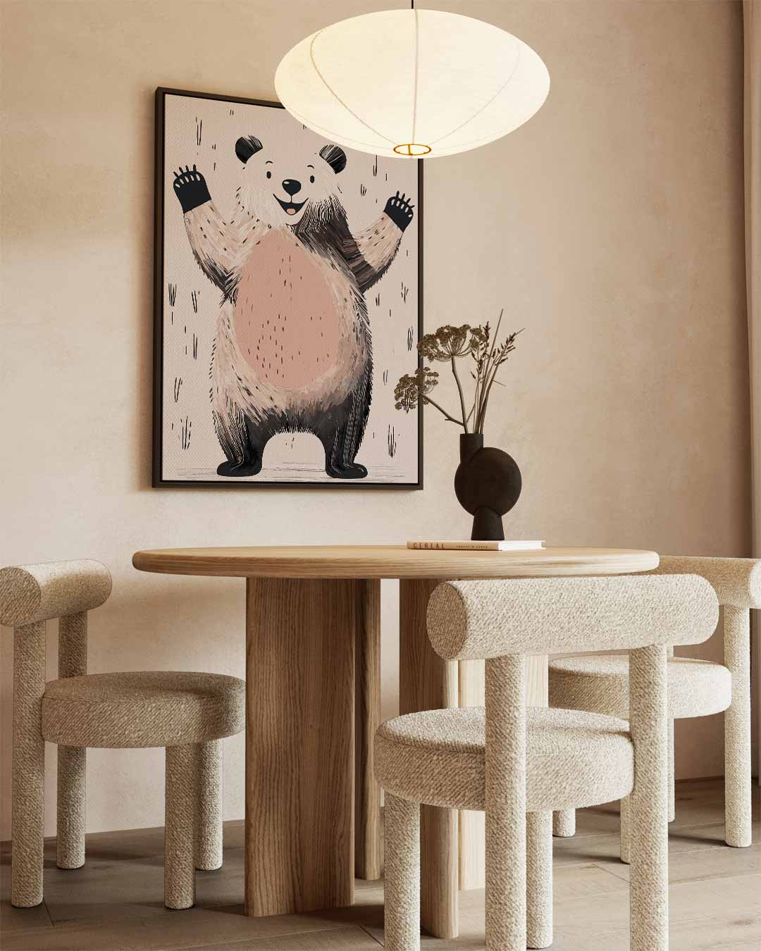 Vrolijke Panda Illustratie Kunstwerk-canvas-dibond-plexiglas-wanddecoratie-WallArtistic