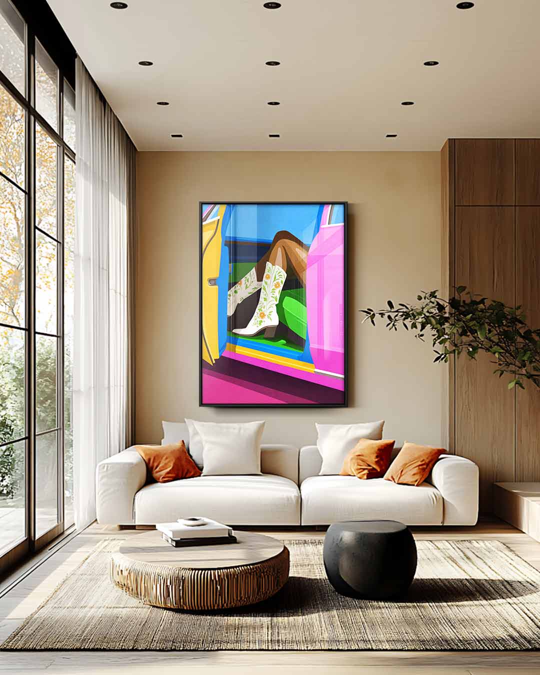 Vrolijke Coole Auto Scene Kunstwerk-canvas-dibond-plexiglas-wanddecoratie-WallArtistic