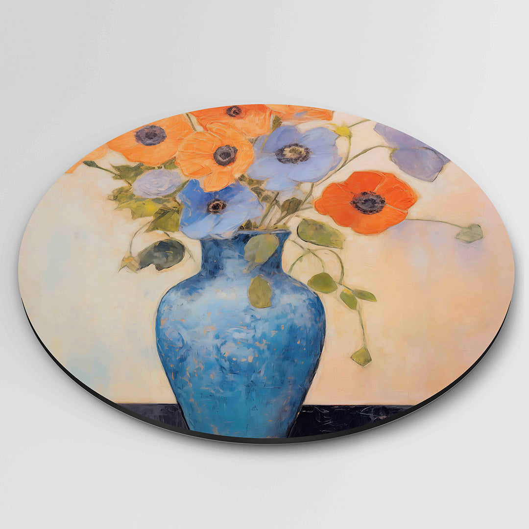 Bloemen in blauwe vaas Muurcirkel
