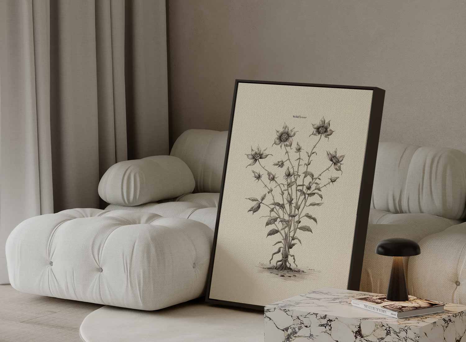 Sierlijke Wilde Bloem Illustratie Kunstwerk-canvas-dibond-plexiglas-wanddecoratie-WallArtistic
