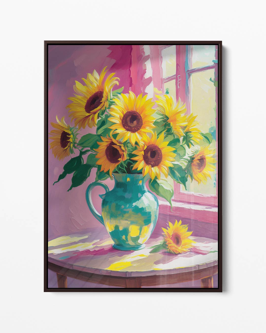Stralende Zonnebloemen in Vaas Kunstwerk-canvas-dibond-plexiglas-wanddecoratie-WallArtistic