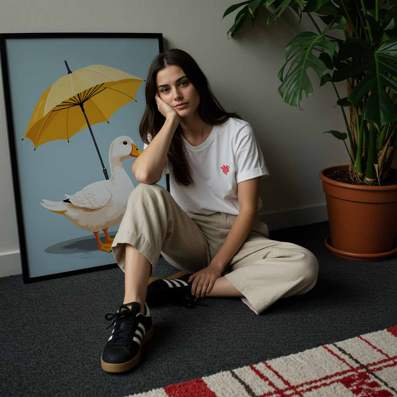 Vrolijke Eend met Paraplu Poster