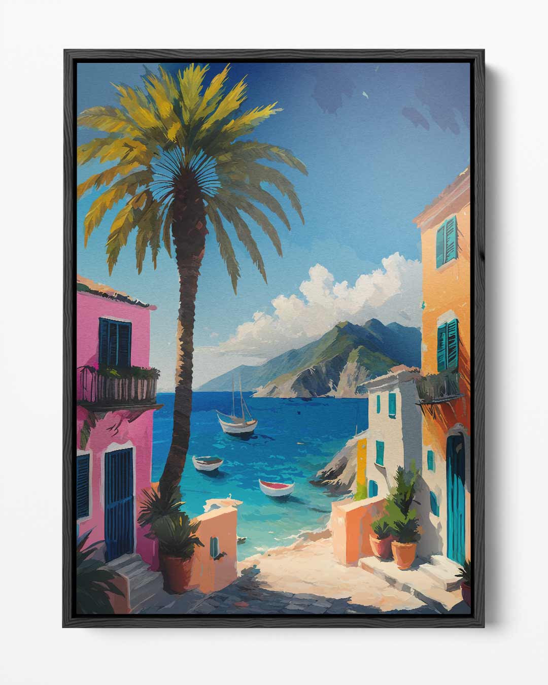 Zonovergoten Mediterraans Dorp Kunstwerk-canvas-dibond-plexiglas-wanddecoratie-WallArtistic