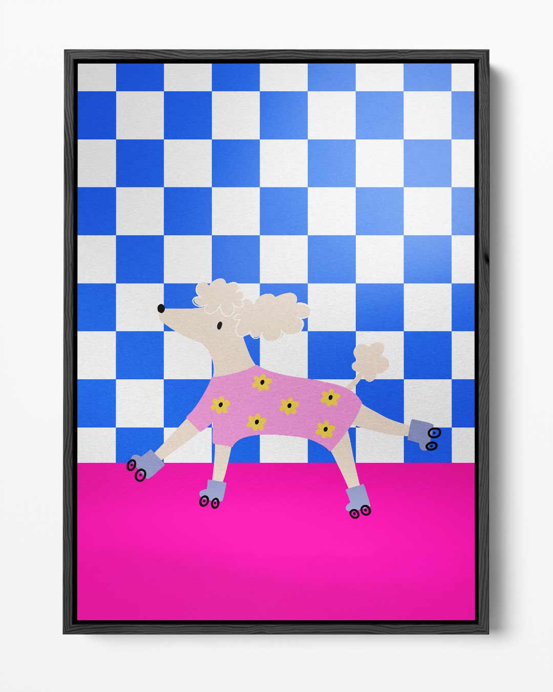Rollerschaatsende Poedel Kunstwerk-canvas-dibond-plexiglas-wanddecoratie-WallArtistic