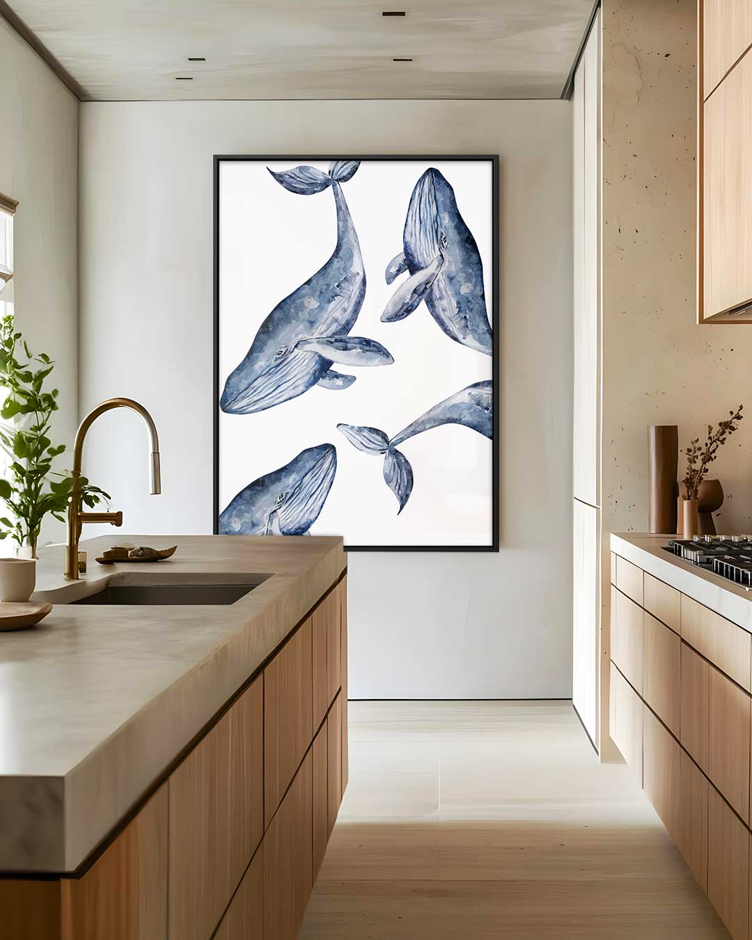 Dromerige Walvissen in Waterverf Kunstwerk-canvas-dibond-plexiglas-wanddecoratie-WallArtistic