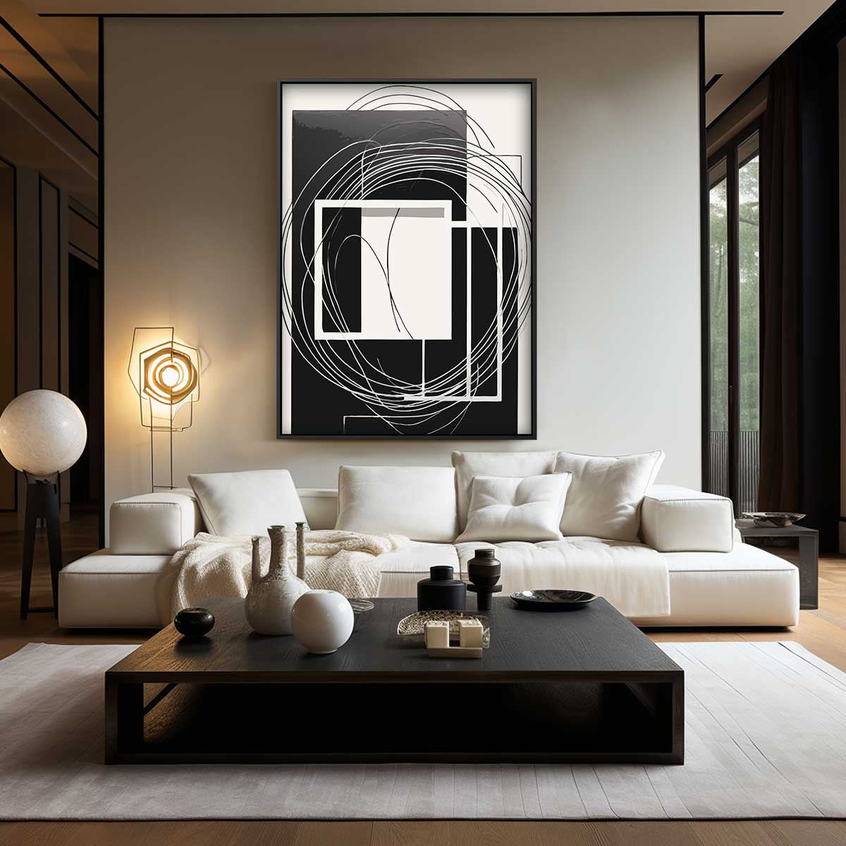 Abstracte Zwart-Wit Harmonie Kunstwerk-canvas-dibond-plexiglas-wanddecoratie-WallArtistic