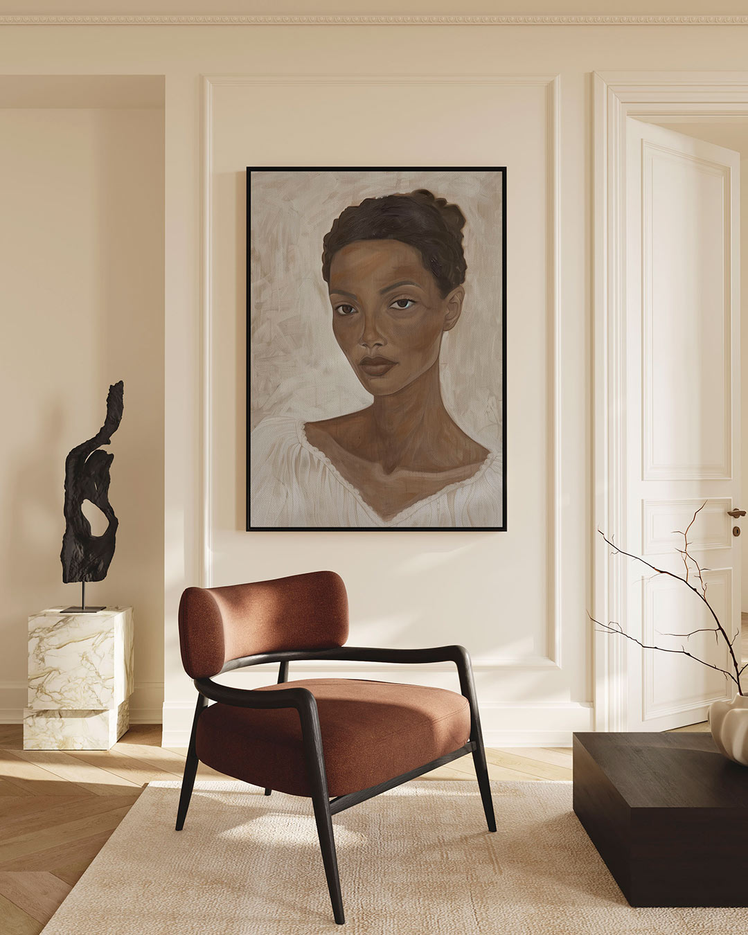 Portret in aardetinten Kunstwerk