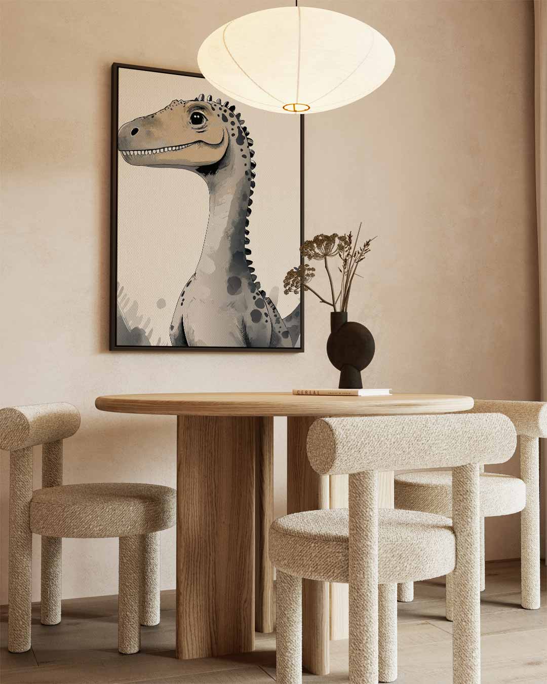Vriendelijke Dino voor Kinderkamers Kunstwerk-canvas-dibond-plexiglas-wanddecoratie-WallArtistic