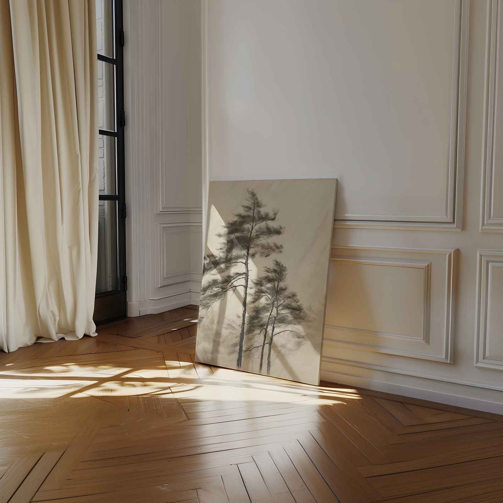 Sereen Boslandschap in Potlood Kunstwerk-canvas-dibond-plexiglas-wanddecoratie-WallArtistic