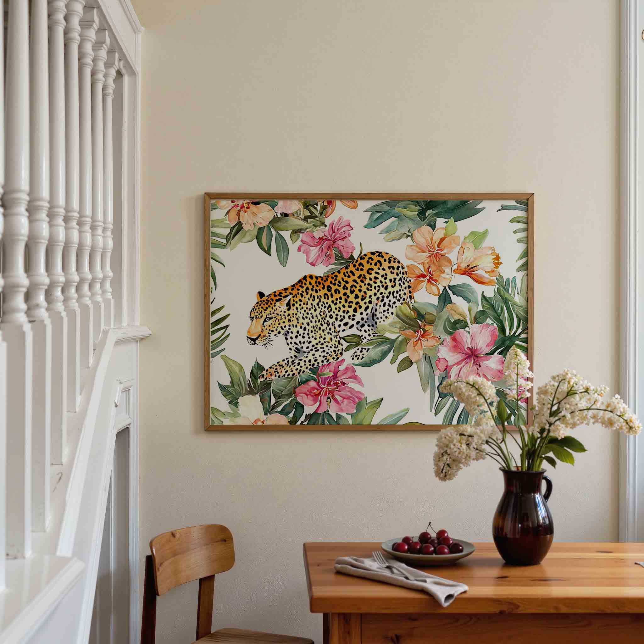 Luipaard en bloemen Poster